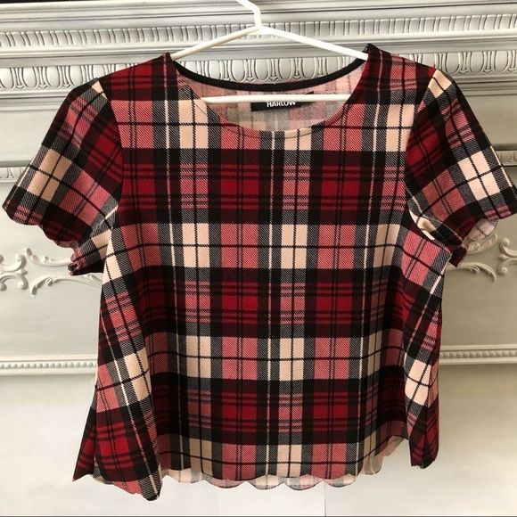🎄 Harlow scalloped red plaid shirt women’s Sz  S - Picture 1 of 5